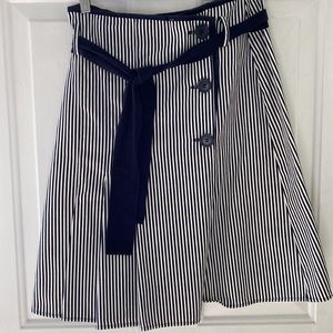 Vintage Black and White Striped A-Line Skirt with Waist Tie